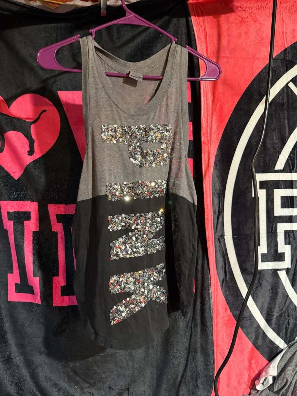 Victoria's Secret PINK Colorblock Racerback Tank Top with Sequin Logo